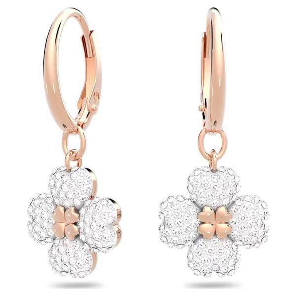 Swarovski Latisha Hoop Flower Drop Rose Tone Crystal Earring