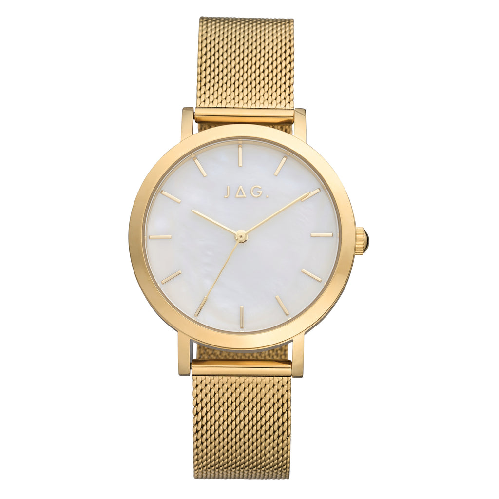 Jag 'Olivia' Gold Tone Mesh Strap Mother Of Pearl Watch J256